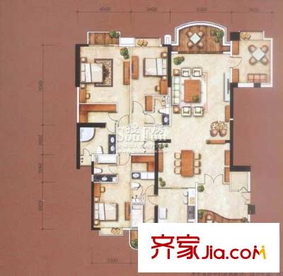 信达阳光海岸户型图1栋 280平方米-五房两厅 5室2厅1卫1厨