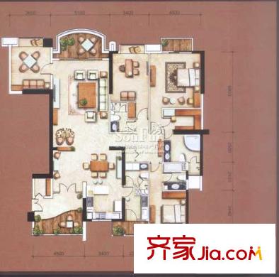 信达阳光海岸户型图258平方米-五房两厅 5室2厅4卫1厨