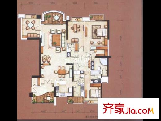 信达阳光海岸户型图1栋 258平方米-五房两厅 5室2厅4卫1厨