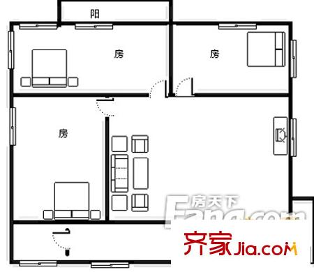 医国街社区户型图3室1厅户型图 3室1厅1卫1厨