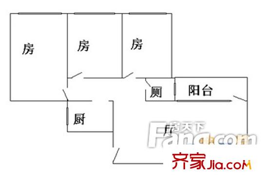 医国街社区户型图3室1厅户型图 3室1厅1卫1厨