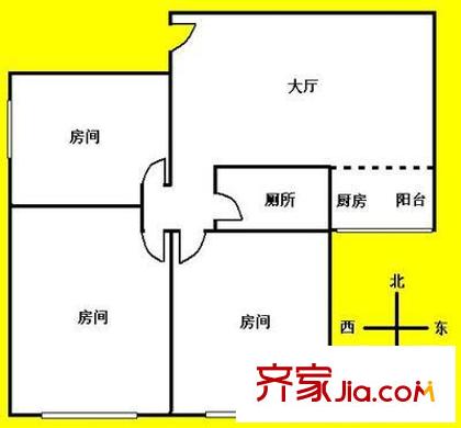 医国街社区户型图3室1厅户型图 3室1厅1卫1厨
