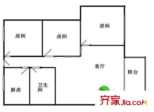 越秀大南路小区户型图3室1厅户型图 3室1厅1卫1厨