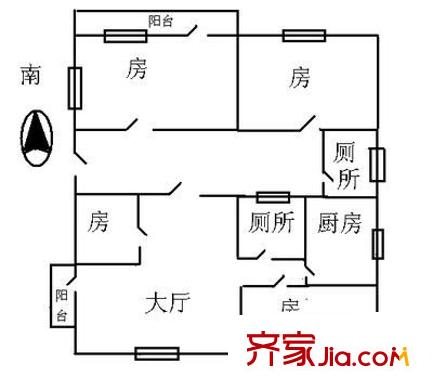 署前路大院户型图4室1厅户型图 4室1厅2卫1厨
