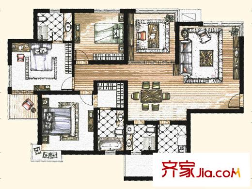 四季云頂戶型圖 4室2廳3衛(wèi)1廚
