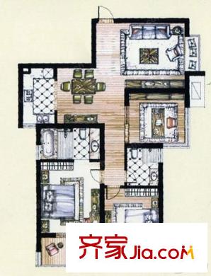 四季云頂131平方米戶型圖 3室2廳2衛(wèi)1廚