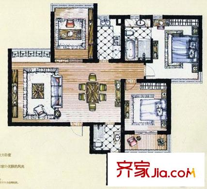 四季云頂136平方米戶型圖 3室2廳2衛(wèi)1廚