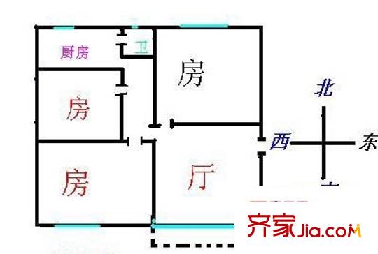 文船生活区户型图3房1厅户型图 3室1厅1卫1厨