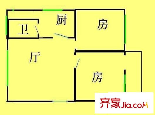 文船生活区户型图2房1厅户型图 2室1厅1卫1厨