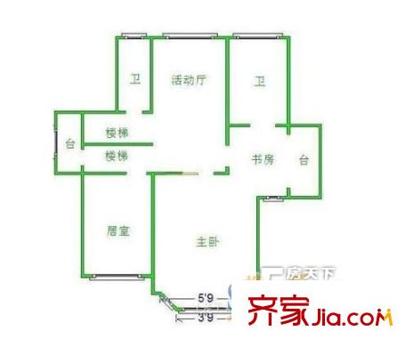 文苑風荷戶型圖三室一廳 3室1廳1衛(wèi)1廚