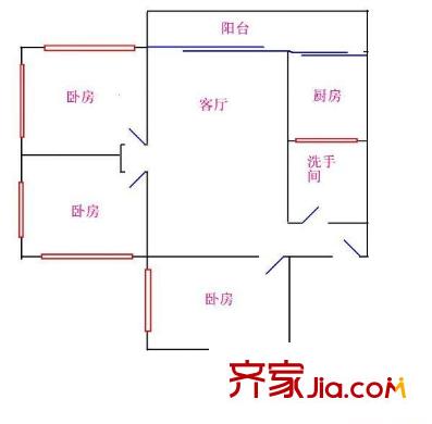 淘金东路小区 3室 户型图
