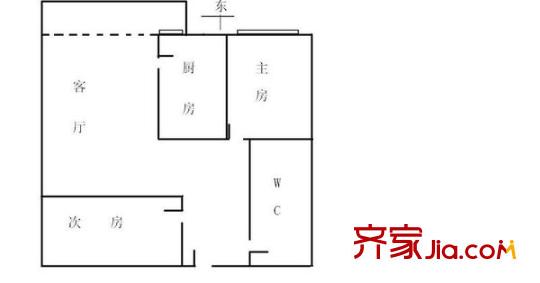 豪贤苑户型图2室1厅户型图 2室1厅1卫1厨