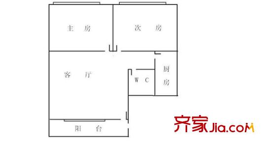 豪贤苑户型图2室1厅户型图 2室1厅1卫1厨