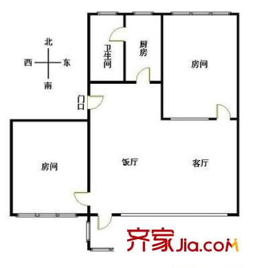 豪贤苑户型图2室2厅户型图 2室2厅1卫1厨