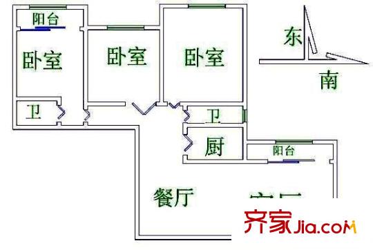 华友大厦户型图3室2厅户型图 3室2厅2卫1厨
