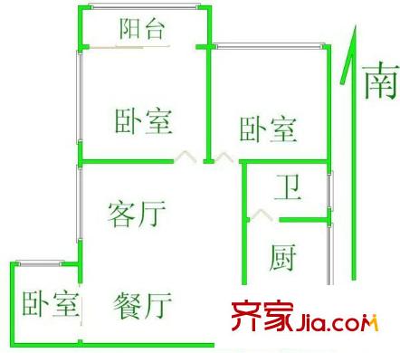 华友大厦户型图3室2厅户型图 3室2厅2卫1厨