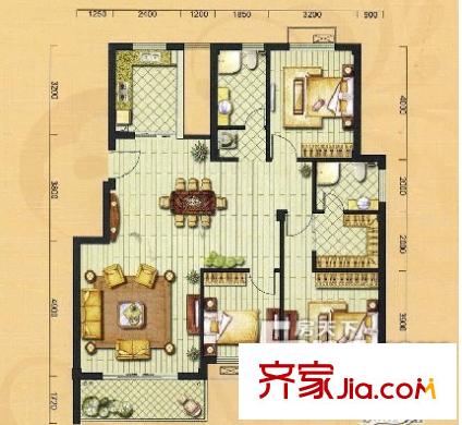 盛世新都 2室2廳2衛(wèi)1廚 戶型圖