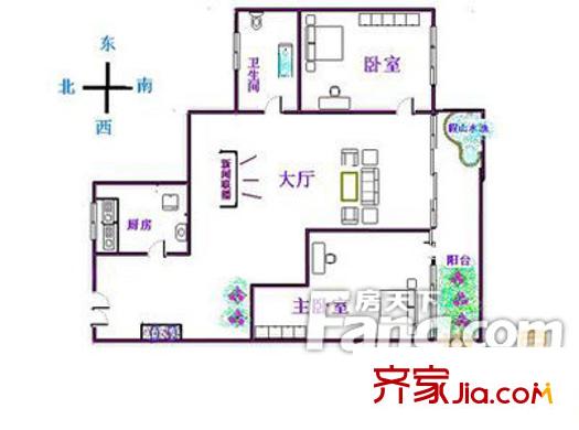 东风广场一期户型图2室1厅户型图 2室1厅1卫1厨