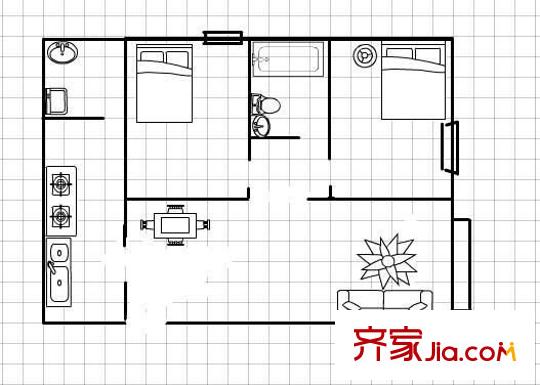 裕兴大厦户型图2室2厅户型图 2室2厅2卫1厨