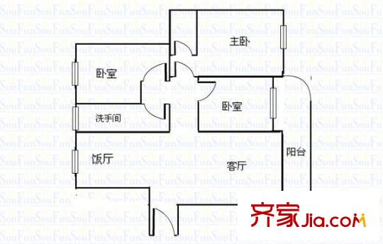 光大花园和榕风景(F区)户型图3室2厅户型图 3室2厅1卫
