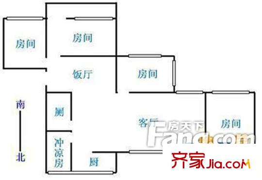 下塘西小区户型图4室2厅户型图 4室2厅1卫1厨