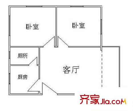 晓南花园户型图2室1厅户型图 2室1厅1卫1厨