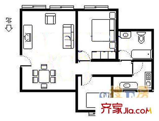 昌岗中路102号大院户型图2室1厅户型图 2室1厅1卫1厨