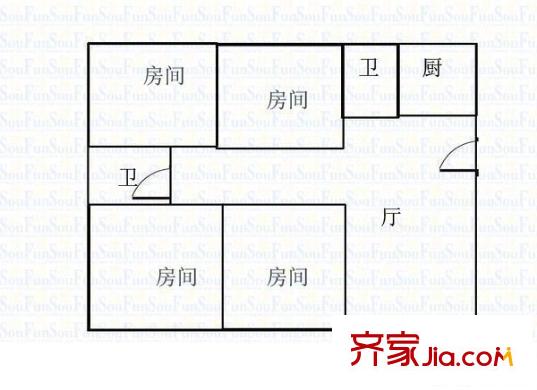 联发名阁户型图4室2厅户型图 4室2厅1卫1厨