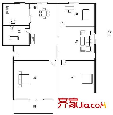 甬興新村 3室2廳1衛(wèi)1廚 戶型圖