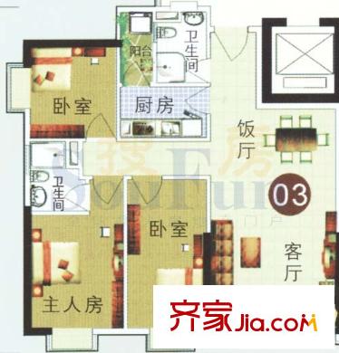 润田雅苑户型图3室2厅户型图 3室2厅2卫1厨