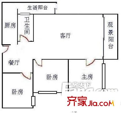 明都华庭户型图3室2厅户型图 3室2厅1卫1厨