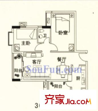 明都华庭户型图2室2厅户型图 2室2厅1卫1厨
