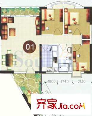 润田雅苑户型图3室2厅户型图 3室2厅1卫1厨