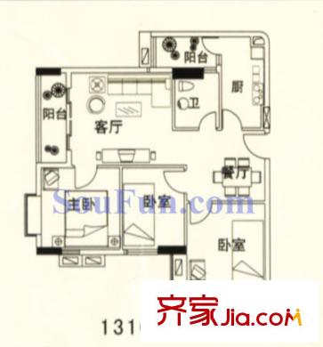明都华庭户型图3室2厅户型图 3室2厅2卫1厨