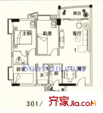 明都华庭户型图3室2厅户型图 3室2厅2卫1厨