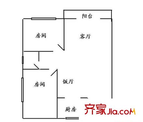 置业华逸大厦户型图2室2厅户型图 2室2厅1卫1厨