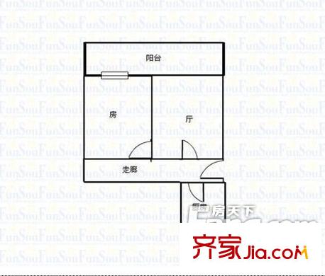新港西远洋宿舍户型图1室1厅户型图 1室1厅1卫1厨