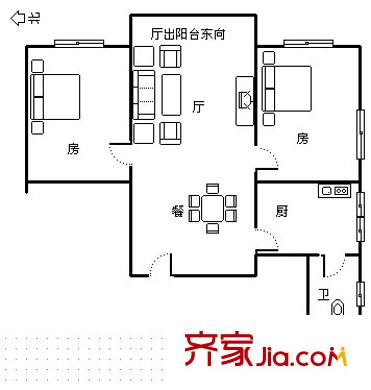 新港西远洋宿舍户型图2室2厅户型图 2室2厅1卫1厨