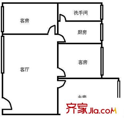 新港西远洋宿舍户型图3室1厅户型图 3室1厅1卫1厨