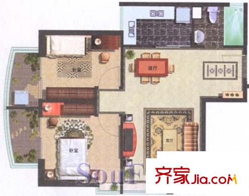 润汇大厦户型图2房2厅户型图 2室2厅1卫1厨