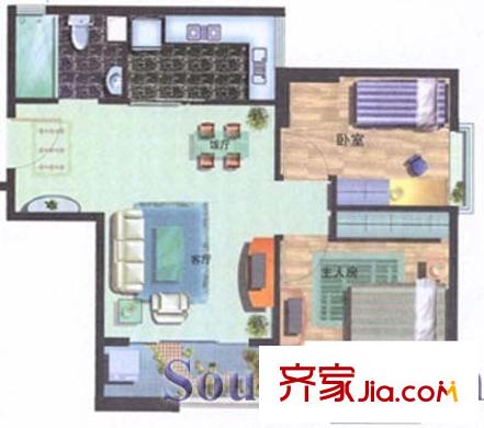 润汇大厦户型图2房2厅户型图 2室2厅1卫1厨