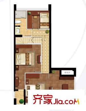 印象外灘疊院D戶型二層 3室2廳2衛(wèi)1廚