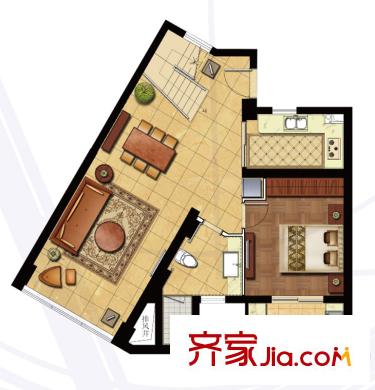印象外灘疊院B戶型一層 3室2廳2衛(wèi)1廚