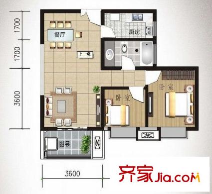 東興小區(qū) 2室2廳1衛(wèi)1廚 戶型圖