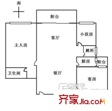 锦桦世家户型图3室2厅户型图 3室2厅2卫1厨