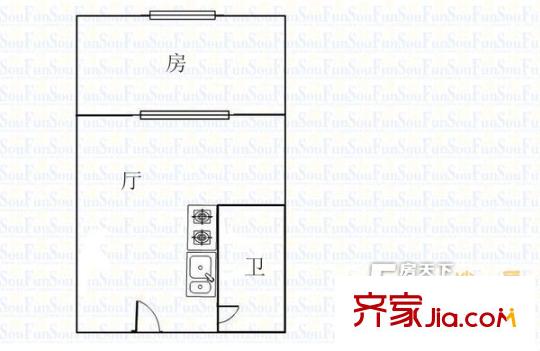 锦桦世家户型图1室1厅户型图 1室1厅1卫1厨