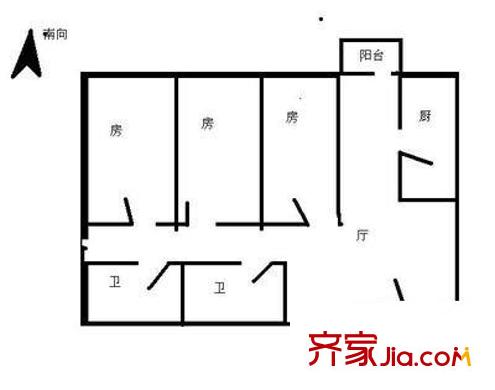 平方米泰大厦户型图3室1厅户型图 3室1厅1卫1厨