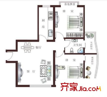 泗港小區(qū) 2室2廳1衛(wèi)1廚 戶型圖