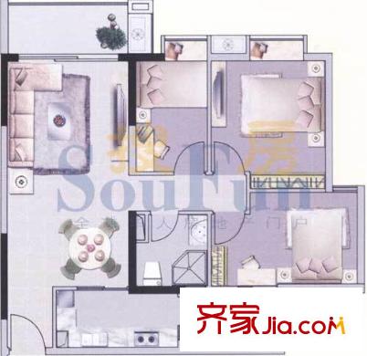保利麓苑户型图3室2厅户型图 3室2厅1卫1厨