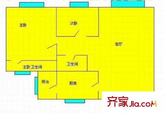 新港东电力设计院宿舍户型图2室1厅 户型图 2室1厅2卫1厨